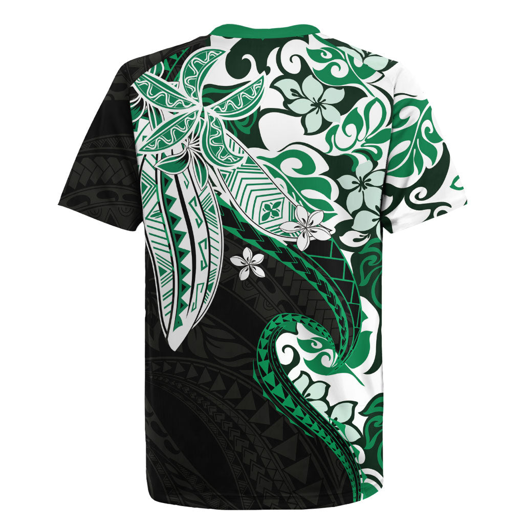 Monstera Plumeria Flowers Green Rugby Jersey Polynesian Pattern LT01 - Polynesian Pride