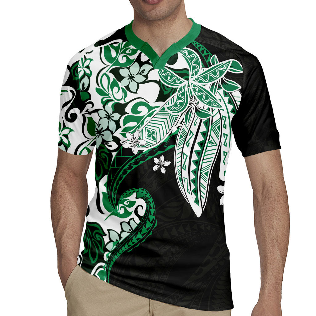 Monstera Plumeria Flowers Green Rugby Jersey Polynesian Pattern LT01 - Polynesian Pride