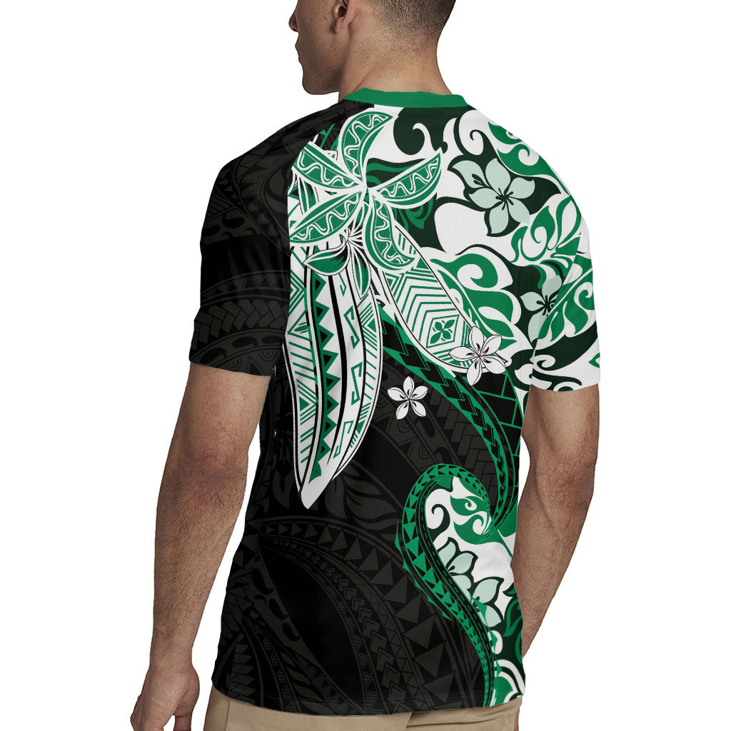 Monstera Plumeria Flowers Green Rugby Jersey Polynesian Pattern LT01 - Polynesian Pride