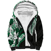 Monstera Plumeria Flowers Green Sherpa Hoodie Polynesian Pattern LT01 Unisex Green - Polynesian Pride