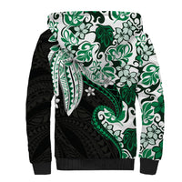 Monstera Plumeria Flowers Green Sherpa Hoodie Polynesian Pattern LT01 - Polynesian Pride