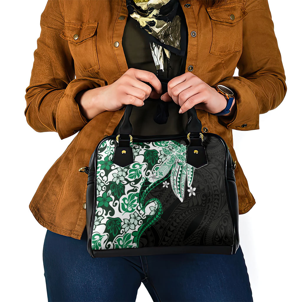 Monstera Plumeria Flowers Green Shoulder Handbag Polynesian Pattern LT01 - Polynesian Pride