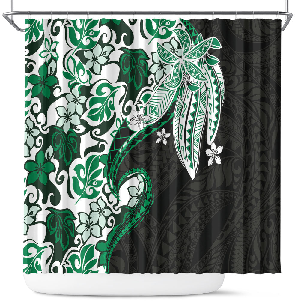 Monstera Plumeria Flowers Green Shower Curtain Polynesian Pattern LT01 Green - Polynesian Pride