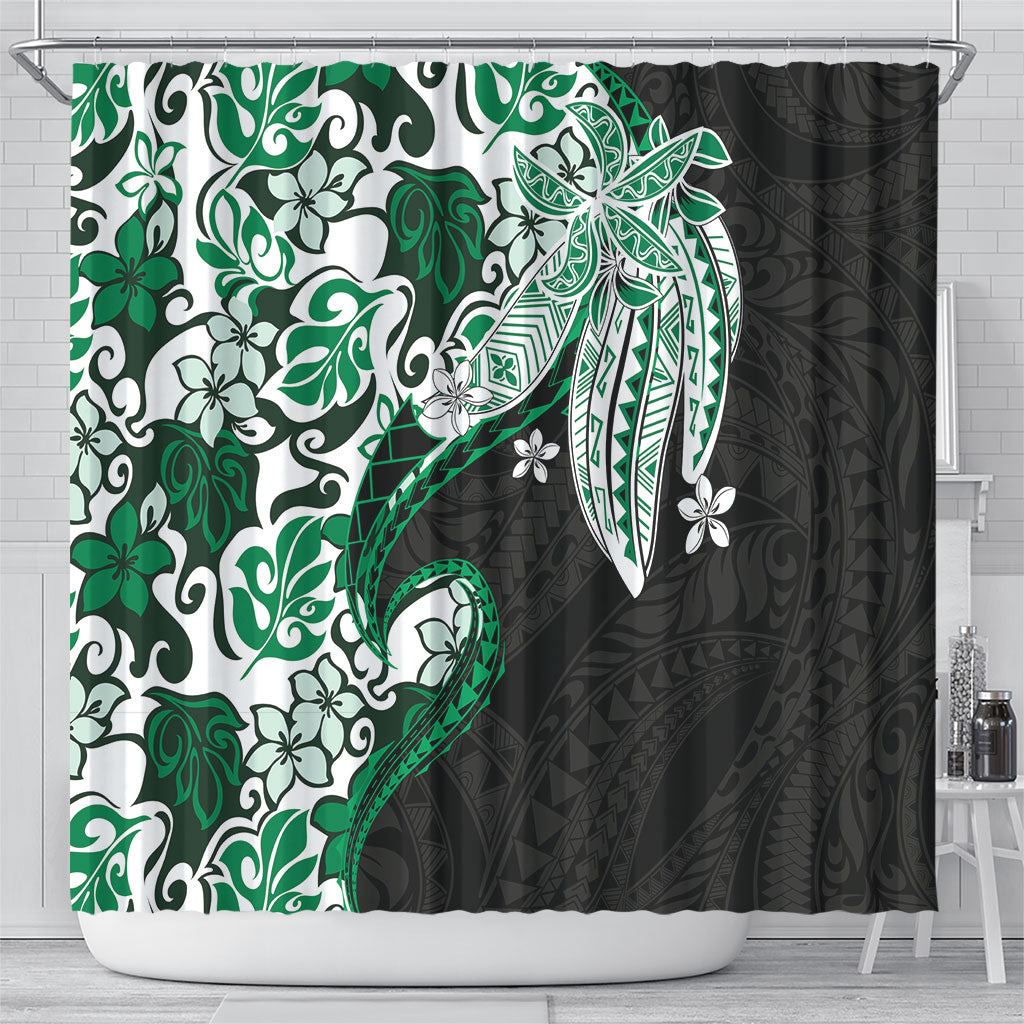 Monstera Plumeria Flowers Green Shower Curtain Polynesian Pattern LT01 - Polynesian Pride