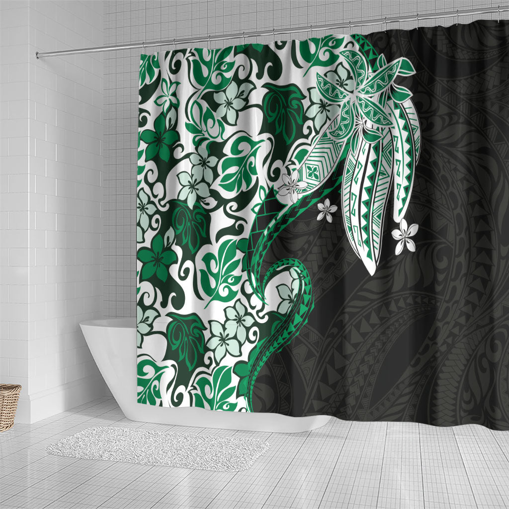 Monstera Plumeria Flowers Green Shower Curtain Polynesian Pattern LT01 - Polynesian Pride