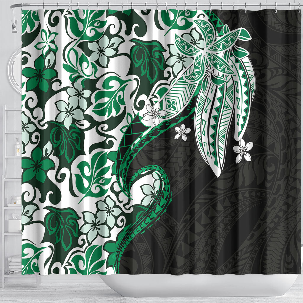 Monstera Plumeria Flowers Green Shower Curtain Polynesian Pattern LT01 - Polynesian Pride