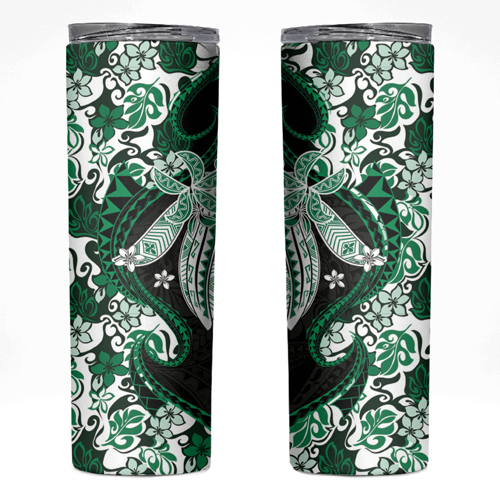 Monstera Plumeria Flowers Green Skinny Tumbler Polynesian Pattern LT01 Green - Polynesian Pride