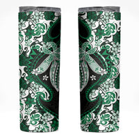 Monstera Plumeria Flowers Green Skinny Tumbler Polynesian Pattern LT01 Green - Polynesian Pride
