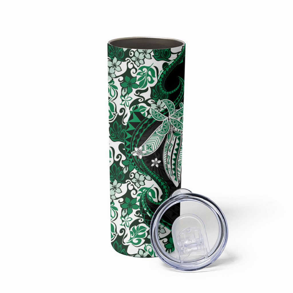 Monstera Plumeria Flowers Green Skinny Tumbler Polynesian Pattern LT01 - Polynesian Pride