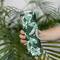 Monstera Plumeria Flowers Green Skinny Tumbler Polynesian Pattern LT01 - Polynesian Pride