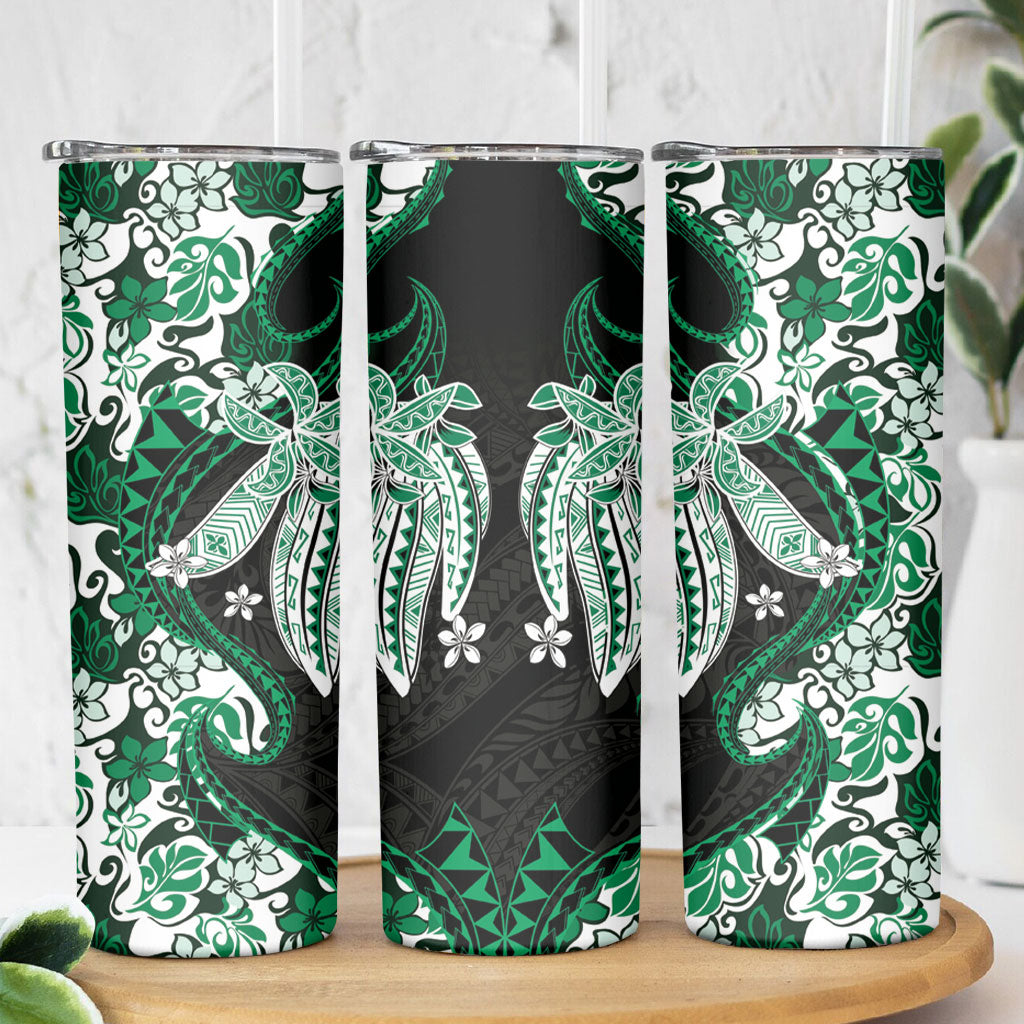 Monstera Plumeria Flowers Green Skinny Tumbler Polynesian Pattern LT01 - Polynesian Pride