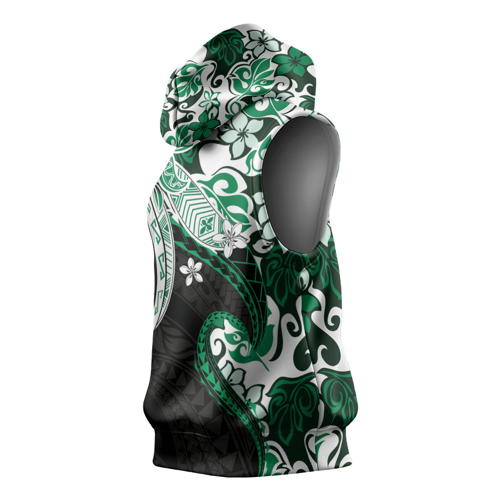 Monstera Plumeria Flowers Green Sleeveless Hoodie Polynesian Pattern LT01 - Polynesian Pride