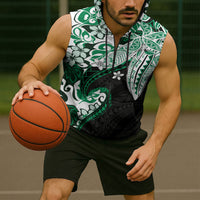 Monstera Plumeria Flowers Green Sleeveless Zip Hoodie Polynesian Pattern LT01 - Polynesian Pride