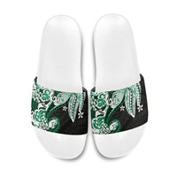 Monstera Plumeria Flowers Green Slide Sandals Polynesian Pattern LT01 Green - Polynesian Pride