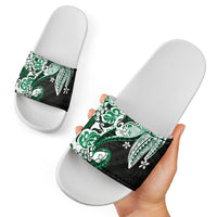 Monstera Plumeria Flowers Green Slide Sandals Polynesian Pattern LT01 - Polynesian Pride