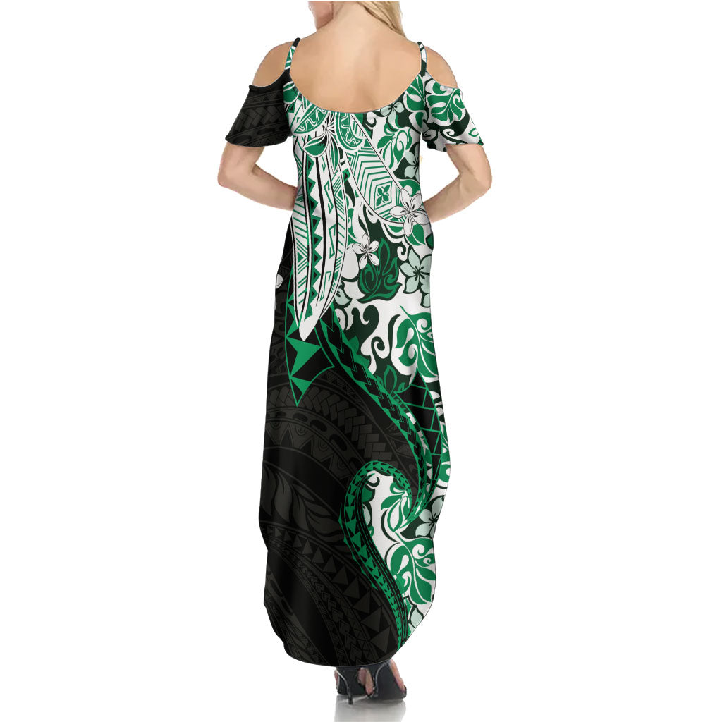 Monstera Plumeria Flowers Green Summer Maxi Dress Polynesian Pattern LT01 - Polynesian Pride