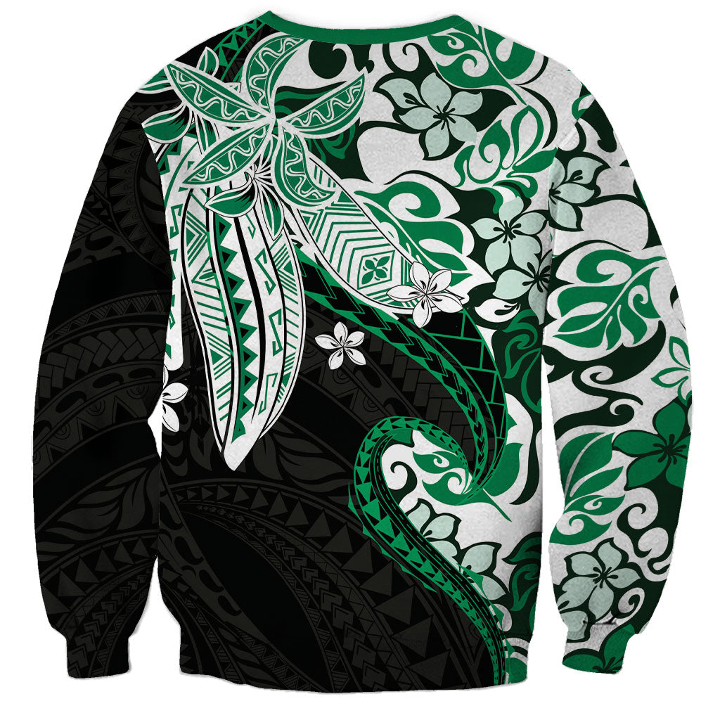 Monstera Plumeria Flowers Green Sweatshirt Polynesian Pattern LT01 - Polynesian Pride