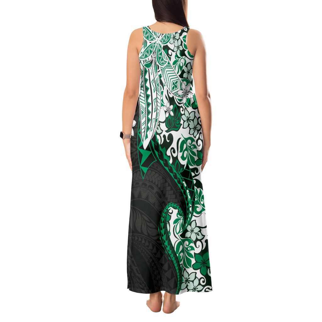 Monstera Plumeria Flowers Green Tank Maxi Dress Polynesian Pattern LT01 - Polynesian Pride