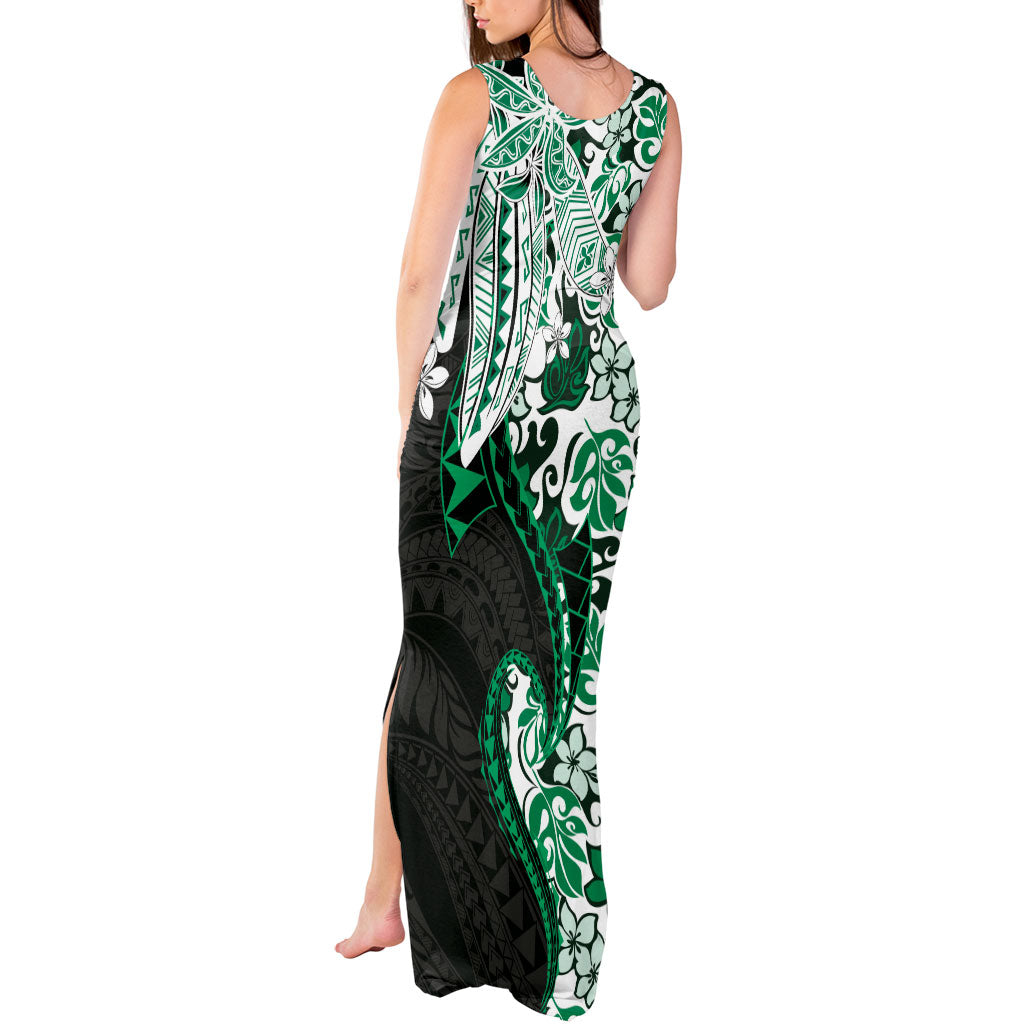 Monstera Plumeria Flowers Green Tank Maxi Dress Polynesian Pattern LT01 - Polynesian Pride