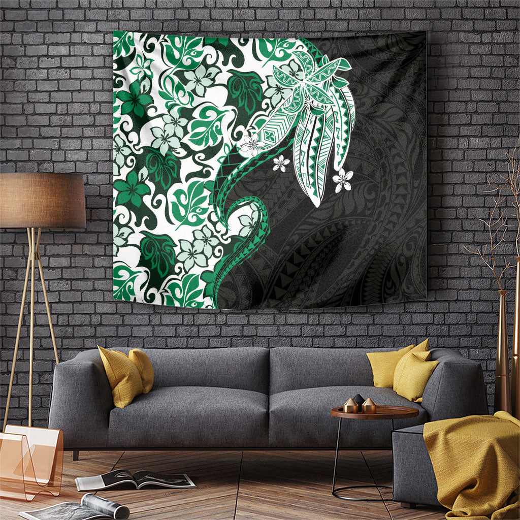 Monstera Plumeria Flowers Green Tapestry Polynesian Pattern LT01 Green - Polynesian Pride