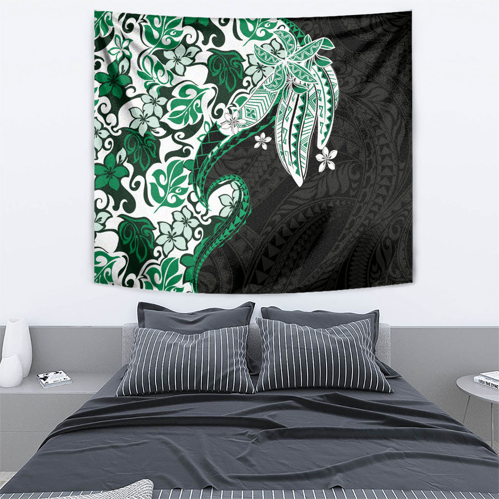 Monstera Plumeria Flowers Green Tapestry Polynesian Pattern LT01 - Polynesian Pride