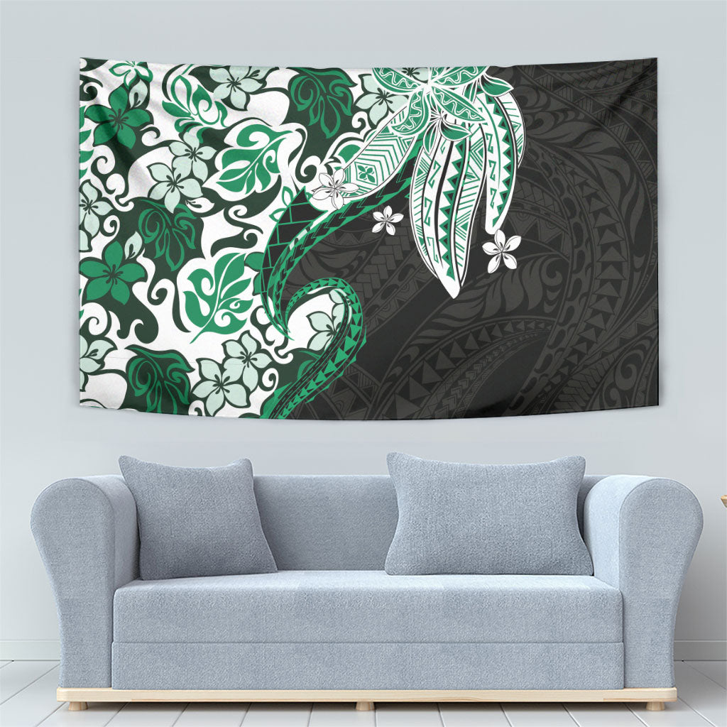 Monstera Plumeria Flowers Green Tapestry Polynesian Pattern LT01 - Polynesian Pride