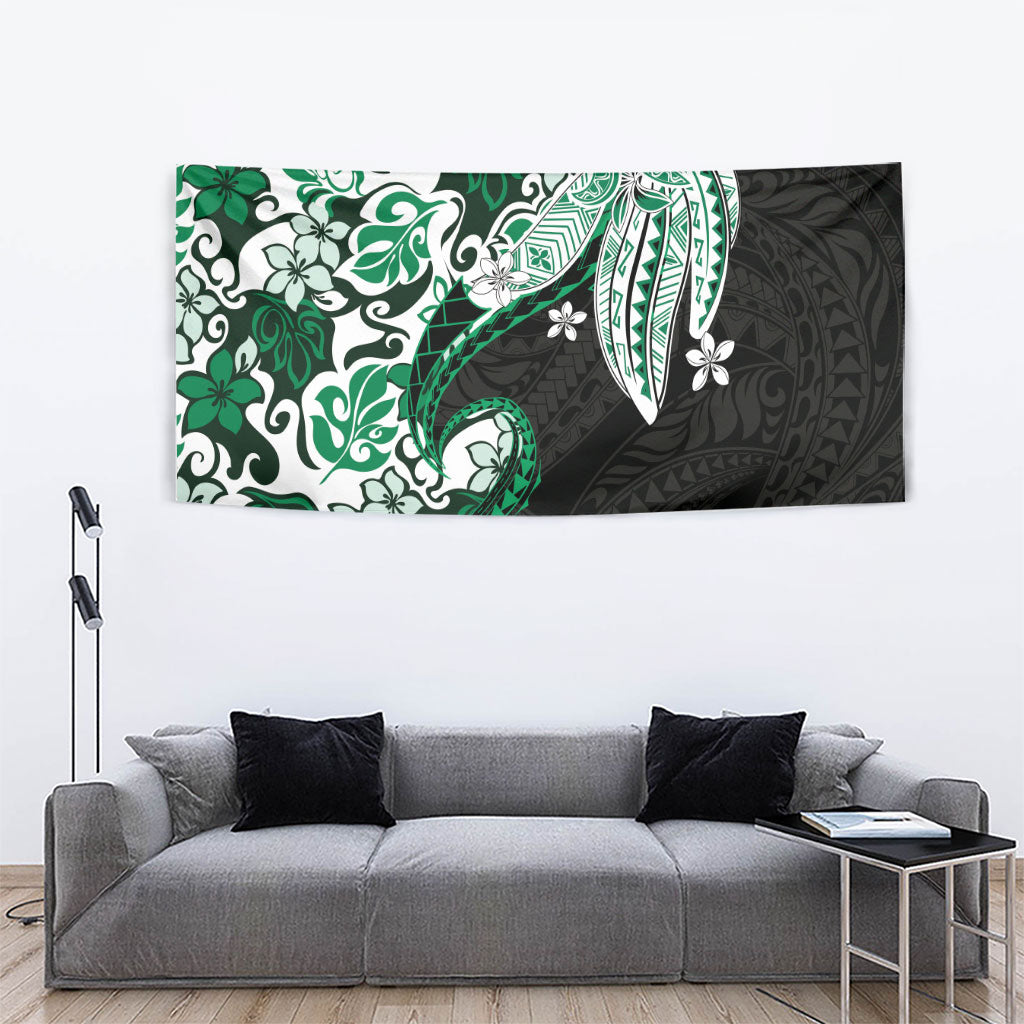 Monstera Plumeria Flowers Green Tapestry Polynesian Pattern LT01 - Polynesian Pride