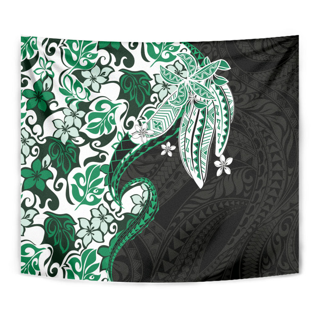 Monstera Plumeria Flowers Green Tapestry Polynesian Pattern LT01 - Polynesian Pride