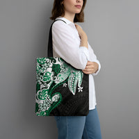 Monstera Plumeria Flowers Green Tote Bag Polynesian Pattern LT01 - Polynesian Pride
