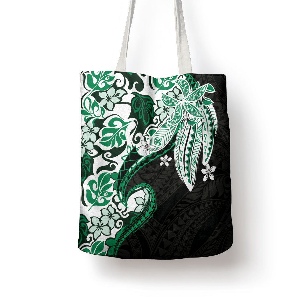 Monstera Plumeria Flowers Green Tote Bag Polynesian Pattern LT01 - Polynesian Pride