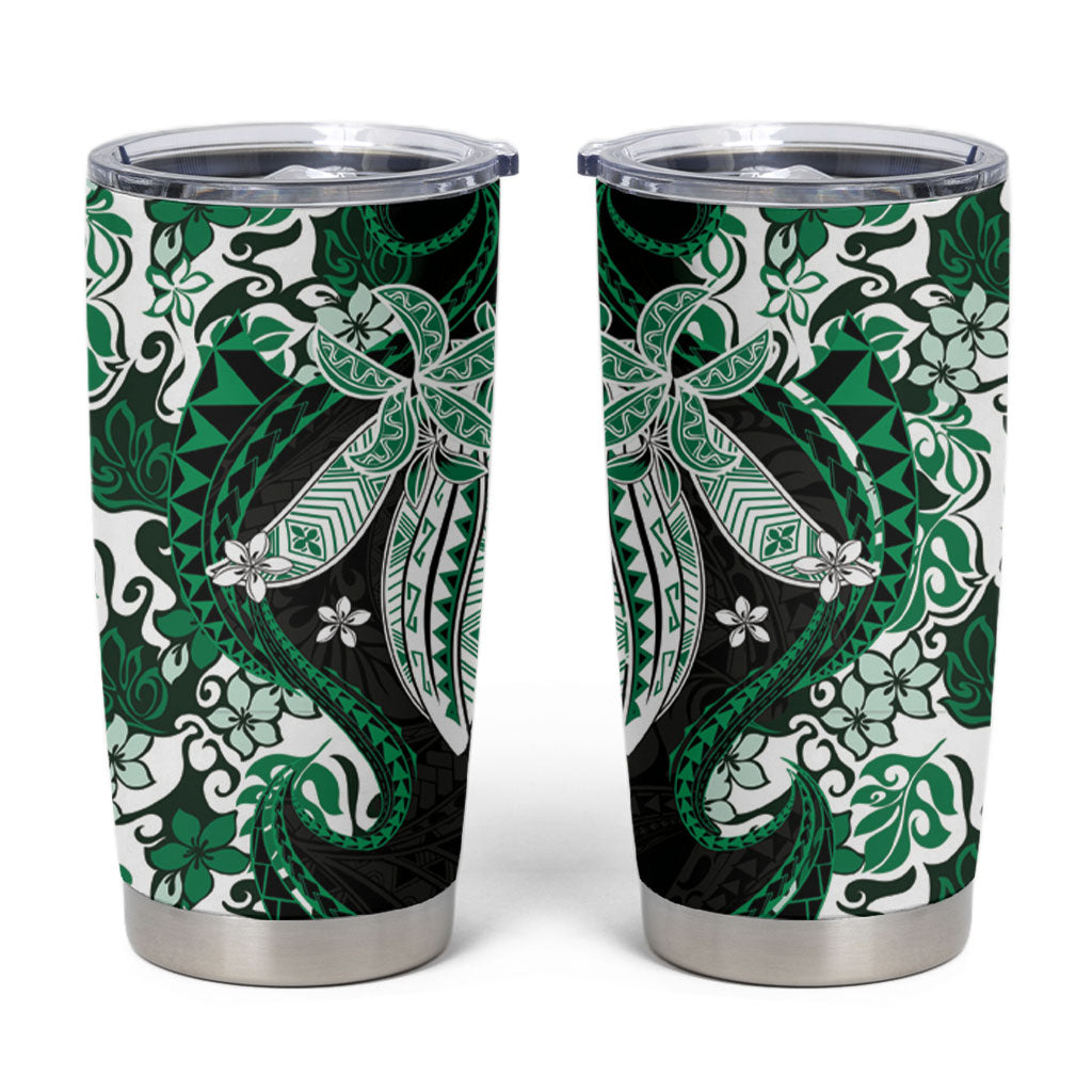 Monstera Plumeria Flowers Green Tumbler Cup Polynesian Pattern LT01 Green - Polynesian Pride