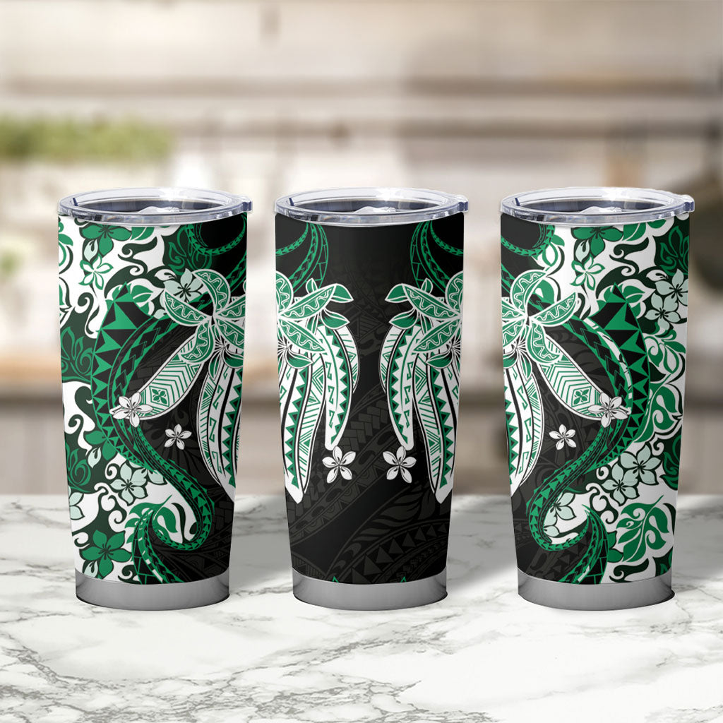 Monstera Plumeria Flowers Green Tumbler Cup Polynesian Pattern LT01 - Polynesian Pride