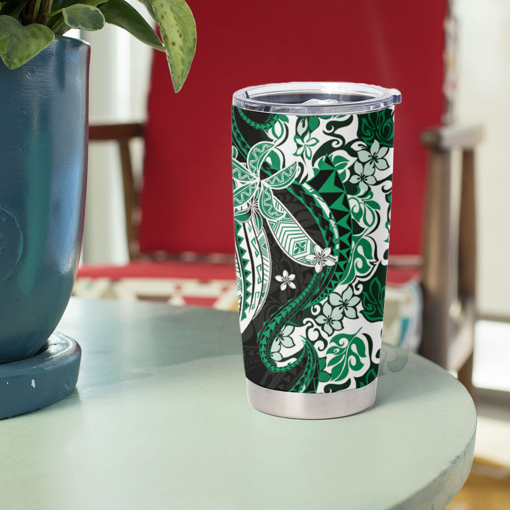 Monstera Plumeria Flowers Green Tumbler Cup Polynesian Pattern LT01 - Polynesian Pride