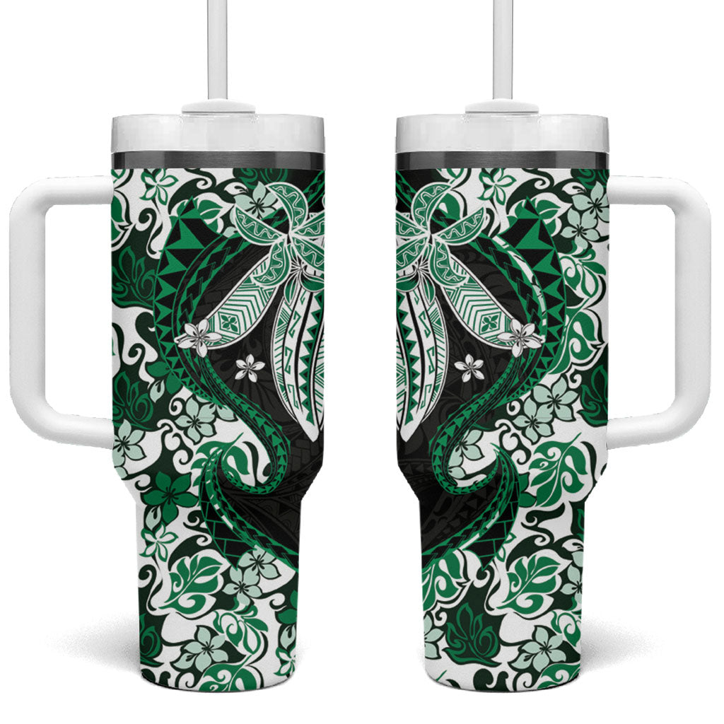 Monstera Plumeria Flowers Green Tumbler With Handle Polynesian Pattern LT01 One Size: 40 oz Green - Polynesian Pride