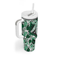 Monstera Plumeria Flowers Green Tumbler With Handle Polynesian Pattern LT01 - Polynesian Pride
