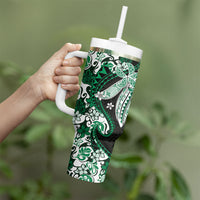 Monstera Plumeria Flowers Green Tumbler With Handle Polynesian Pattern LT01 - Polynesian Pride