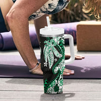 Monstera Plumeria Flowers Green Tumbler With Handle Polynesian Pattern LT01 - Polynesian Pride