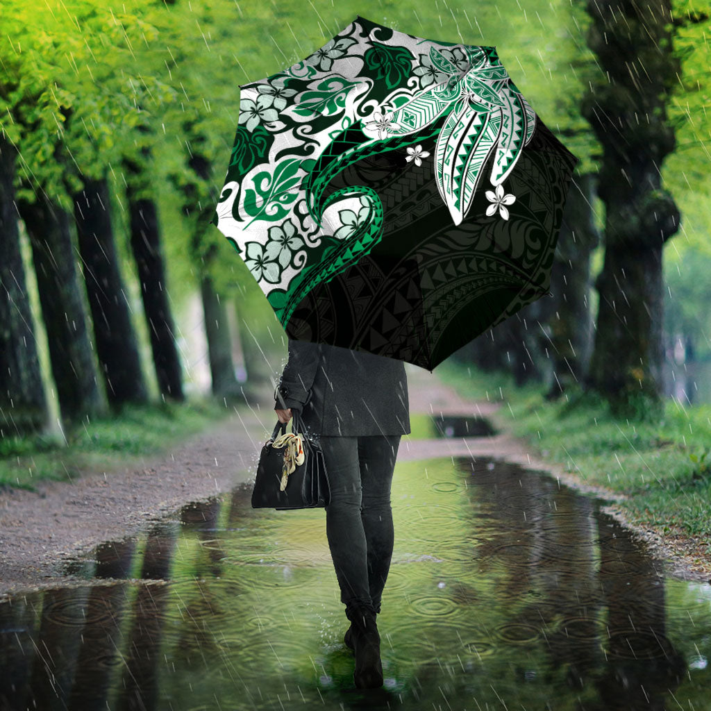 Monstera Plumeria Flowers Green Umbrella Polynesian Pattern LT01 - Polynesian Pride