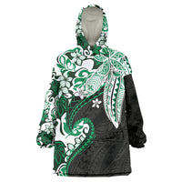 Monstera Plumeria Flowers Green Wearable Blanket Hoodie Polynesian Pattern