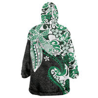 Monstera Plumeria Flowers Green Wearable Blanket Hoodie Polynesian Pattern