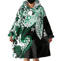Monstera Plumeria Flowers Green Wearable Blanket Hoodie Polynesian Pattern