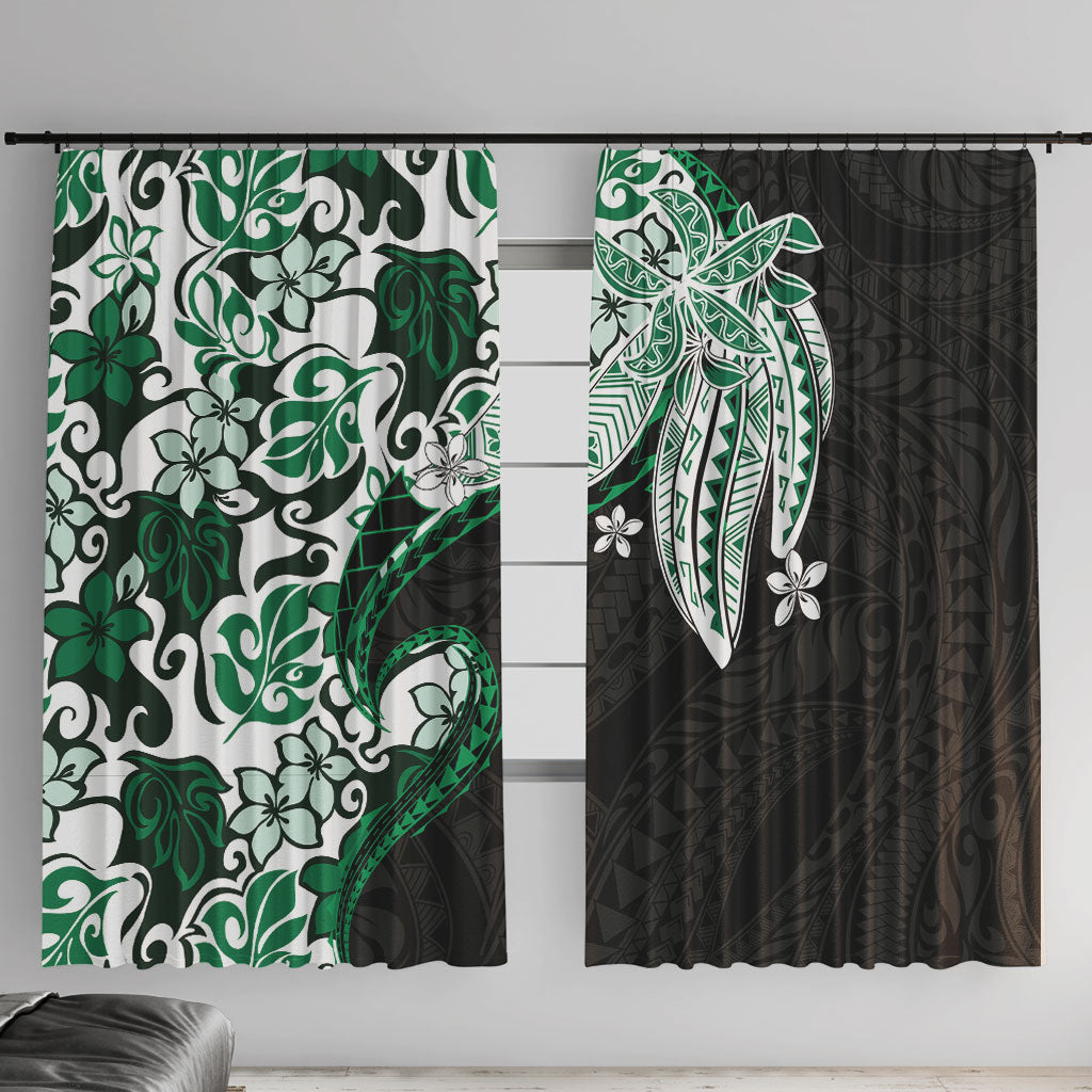 Monstera Plumeria Flowers Green Window Curtain Polynesian Pattern LT01 With Hooks Green - Polynesian Pride