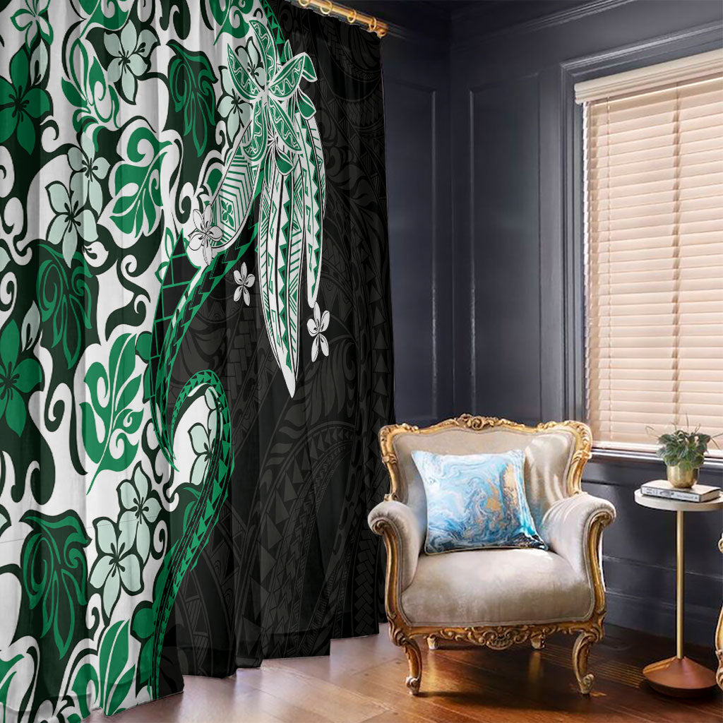 Monstera Plumeria Flowers Green Window Curtain Polynesian Pattern LT01 - Polynesian Pride