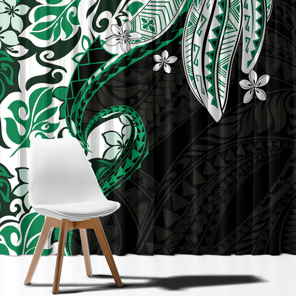 Monstera Plumeria Flowers Green Window Curtain Polynesian Pattern LT01 - Polynesian Pride