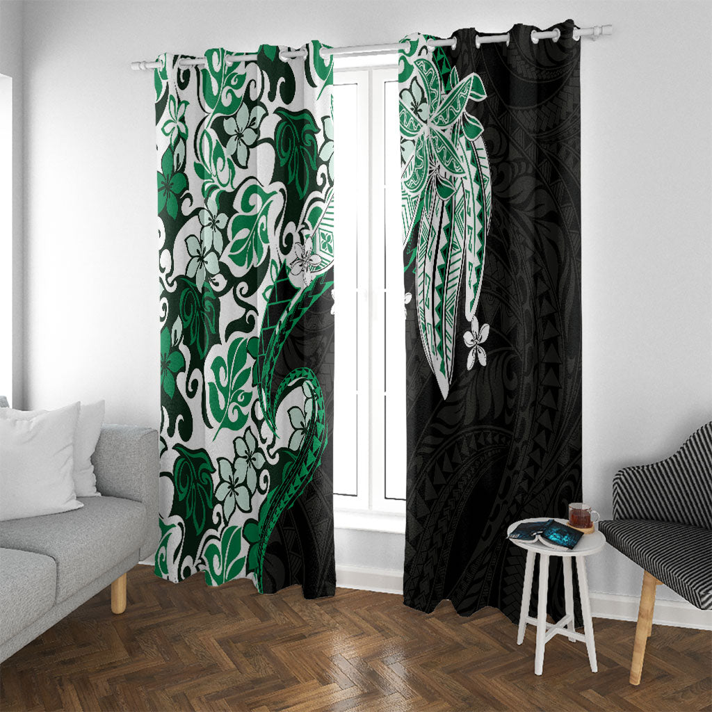 Monstera Plumeria Flowers Green Window Curtain Polynesian Pattern LT01 With Grommets Green - Polynesian Pride