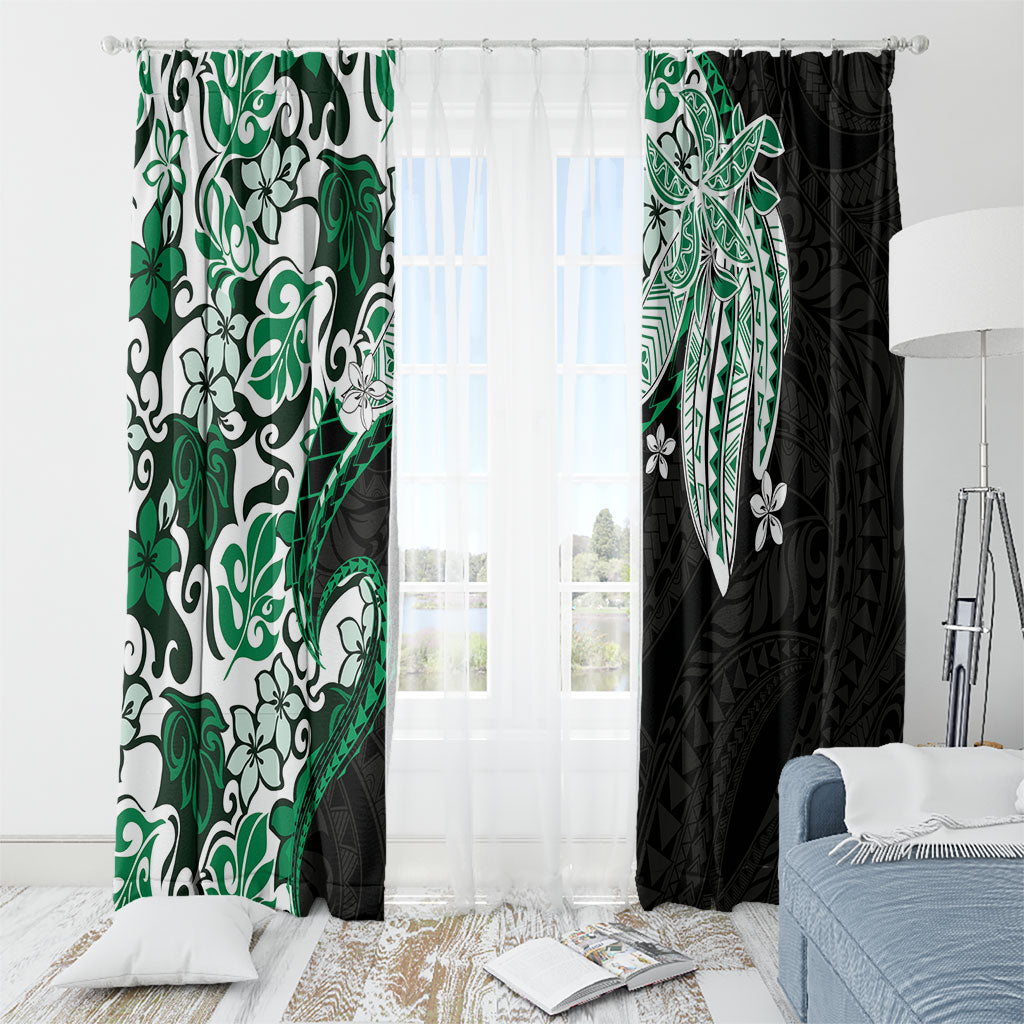 Monstera Plumeria Flowers Green Window Curtain Polynesian Pattern LT01 - Polynesian Pride