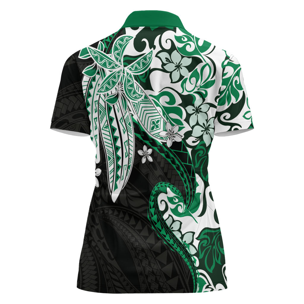 Monstera Plumeria Flowers Green Women Polo Shirt Polynesian Pattern LT01 - Polynesian Pride