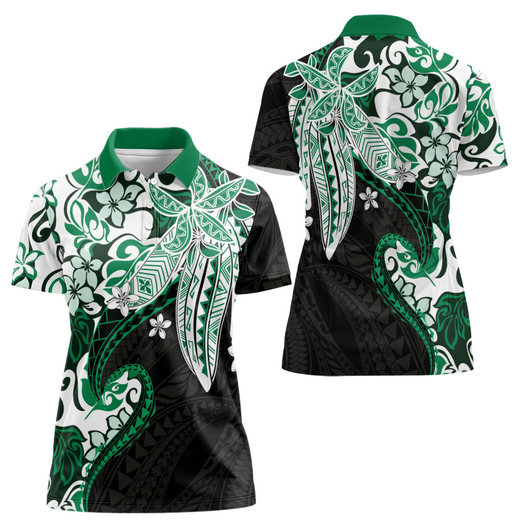 Monstera Plumeria Flowers Green Women Polo Shirt Polynesian Pattern LT01 - Polynesian Pride