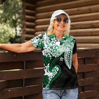 Monstera Plumeria Flowers Green Women Polo Shirt Polynesian Pattern LT01 - Polynesian Pride