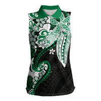 Monstera Plumeria Flowers Green Women Sleeveless Polo Shirt Polynesian Pattern LT01 Female Green - Polynesian Pride